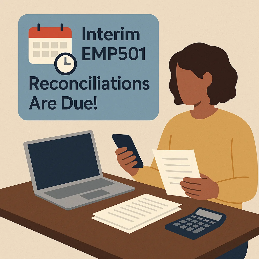 South African employer reviewing EMP501 reconciliation reports and payroll documents before SARS submission